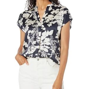 Vince blue white coastal floral silk blouse